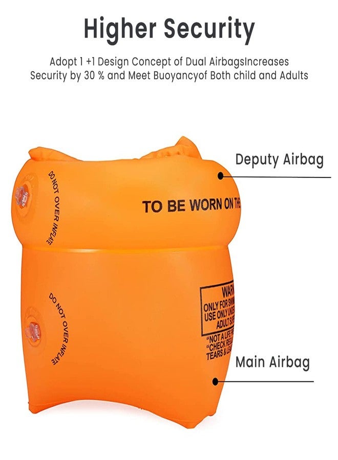 Proberos® Inflatable PVC Float Arm Sleeves Adult Kid Swimming Safe Float Dual Air Bag Design Arm Floats for Swimming Pool, 1 Pair, Orange - Image 2